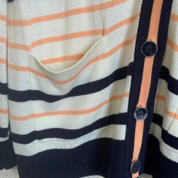 Talbots Womens Medium Petite Ivory Striped Cardigan Pockets Lightweight Layering - Picture 5 of 9